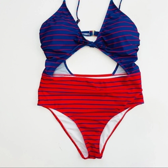 HOT WATER Fiesta Red & French Blue Stripe High-Waist Monokini XL - Picture 6 of 13